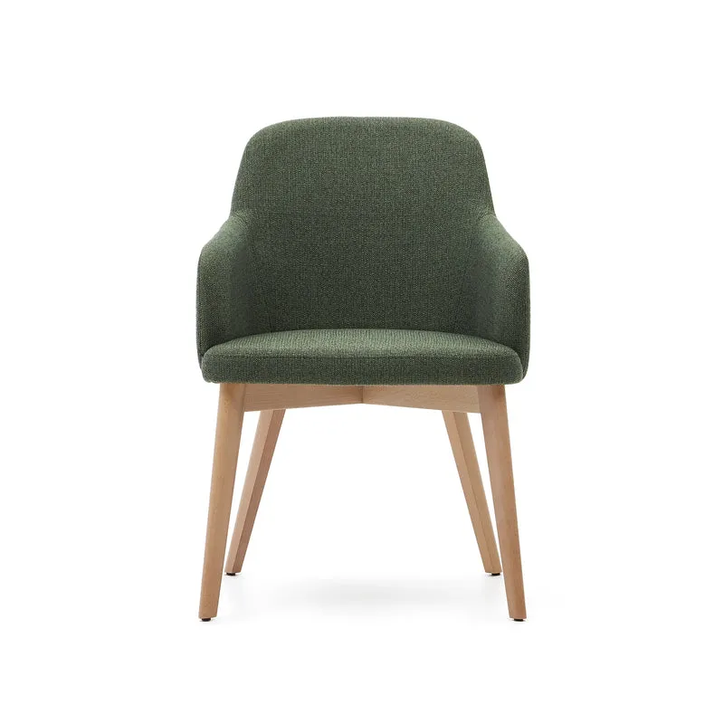 Nelida chair in green chenille and solid beech wood in a natural finish