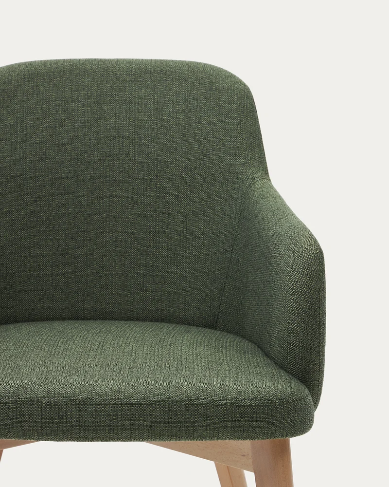 Nelida chair in green chenille and solid beech wood in a natural finish