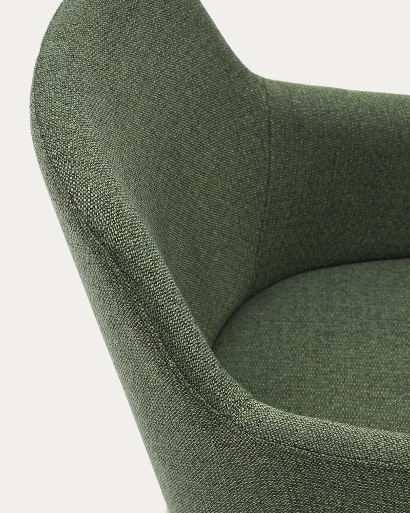 Nelida chair in green chenille and solid beech wood in a natural finish
