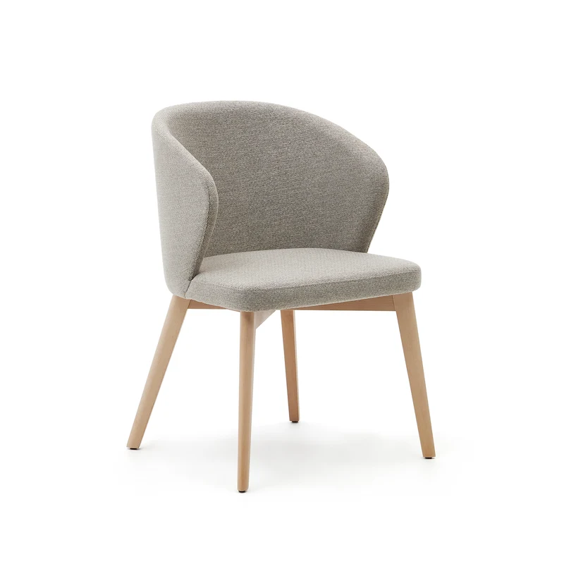 Darice chair in brown chenille and solid beech wood in a natural finish