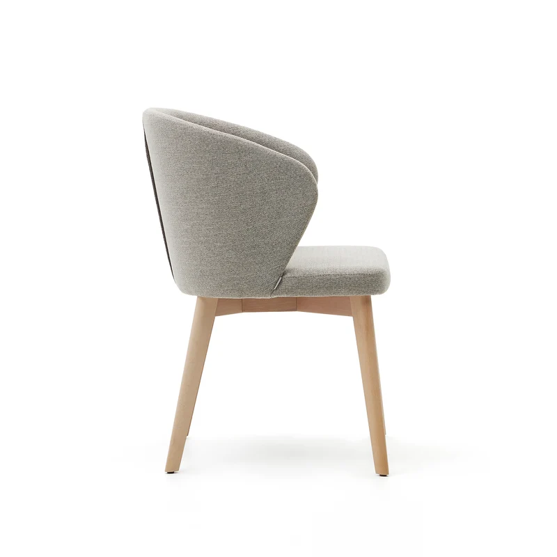 Darice chair in brown chenille and solid beech wood in a natural finish