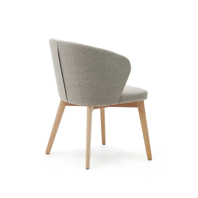 Darice chair in brown chenille and solid beech wood in a natural finish
