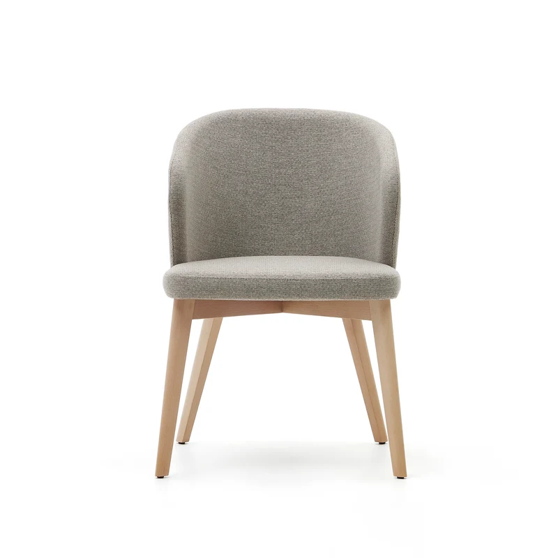 Darice chair in brown chenille and solid beech wood in a natural finish