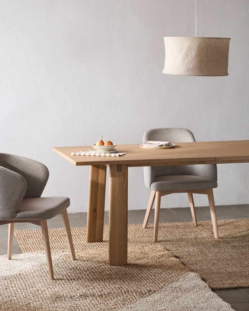 Darice chair in brown chenille and solid beech wood in a natural finish