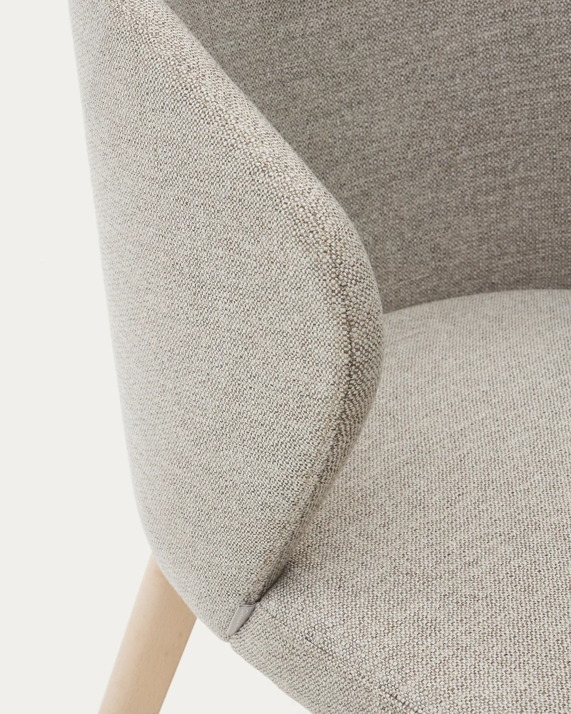 Darice chair in brown chenille and solid beech wood in a natural finish
