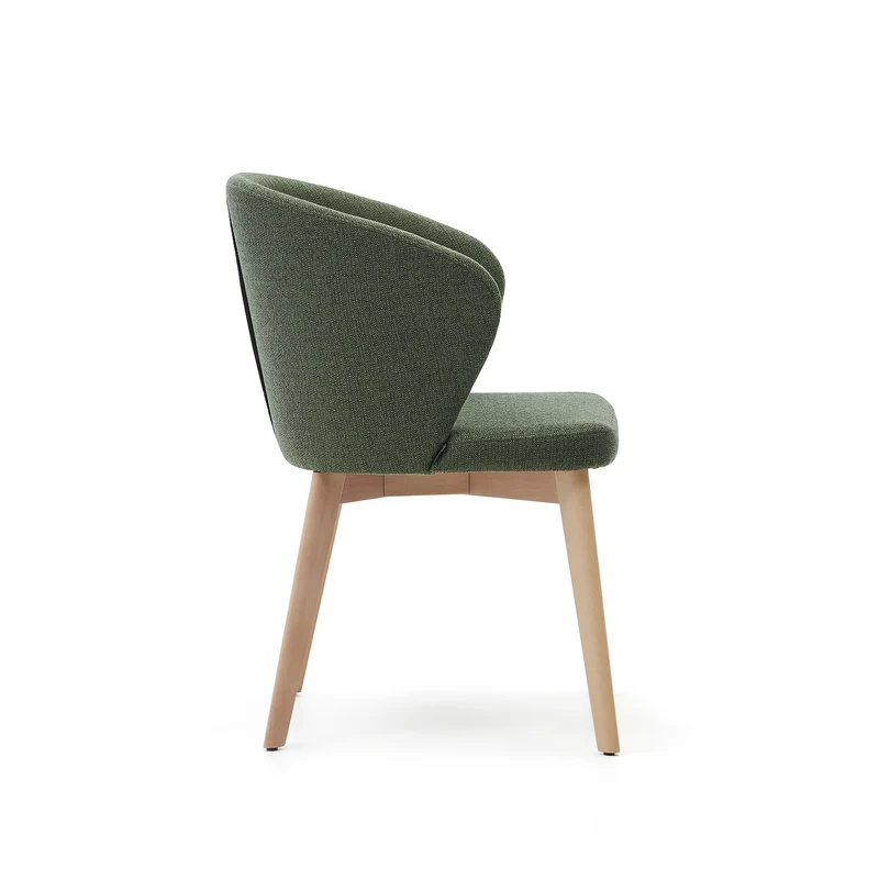 Darice chair in green chenille and solid beech wood in a natural finish
