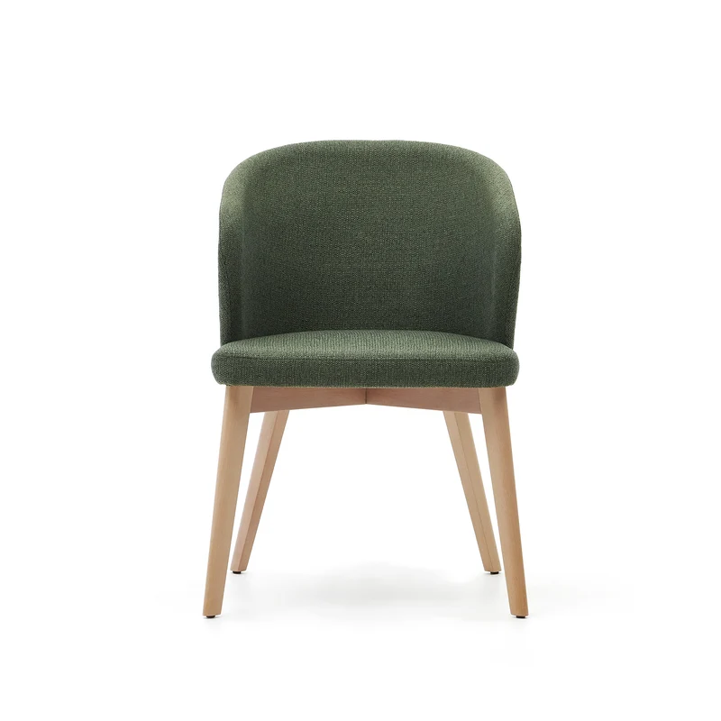 Darice chair in green chenille and solid beech wood in a natural finish