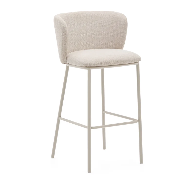 Ciselia stool in beige chenille and beige legs 75 cm