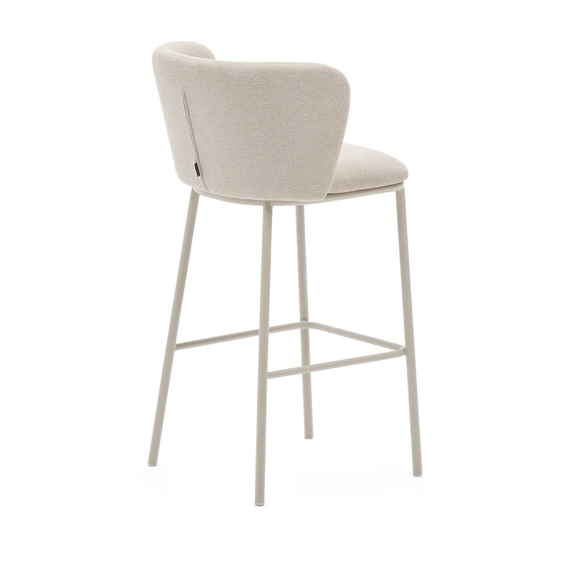 Ciselia stool in beige chenille and beige legs 75 cm