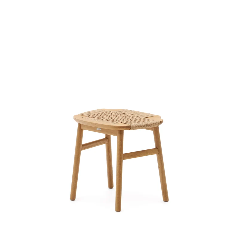 Enit stool made of beige paper cord and solid oak wood with natural finish, 43cm FSC Mix Credit