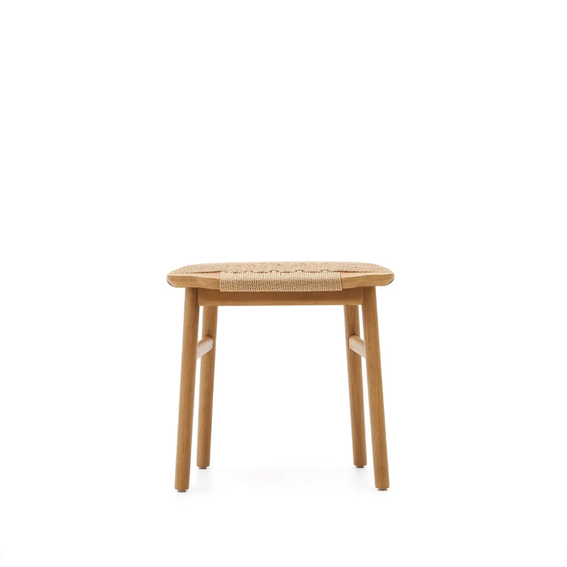 Enit stool made of beige paper cord and solid oak wood with natural finish, 43cm FSC Mix Credit
