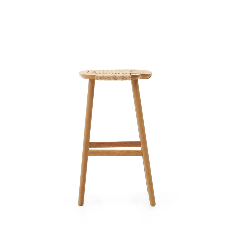 Enit stool made of beige paper cord and solid oak wood with natural finish, 65cm FSC Mix Credit