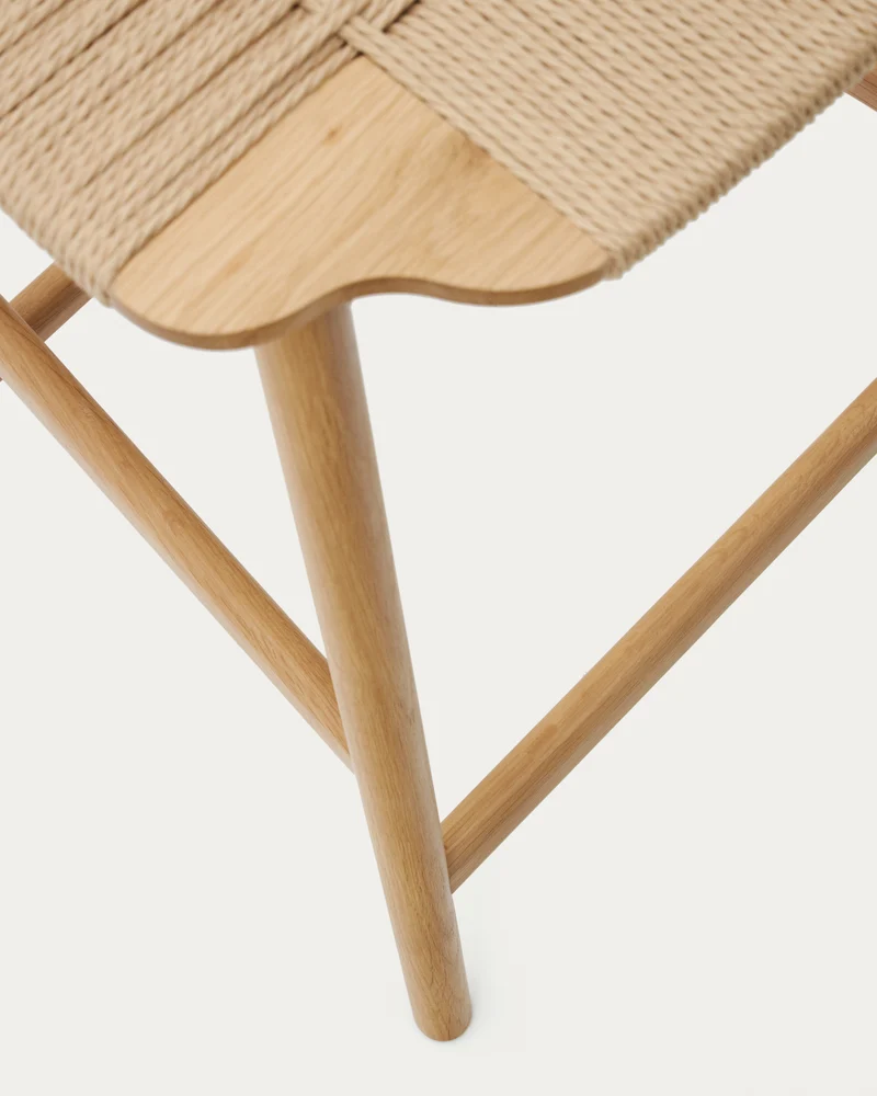 Enit stool made of beige paper cord and solid oak wood with natural finish, 65cm FSC Mix Credit