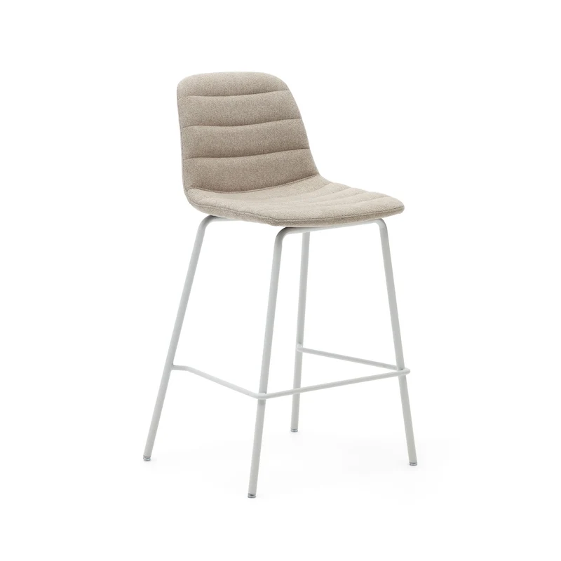 Zunilda stool in beige chenille and steel with matt white finish 65 cm