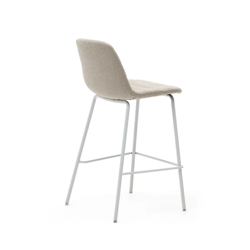 Zunilda stool in beige chenille and steel with matt white finish 65 cm