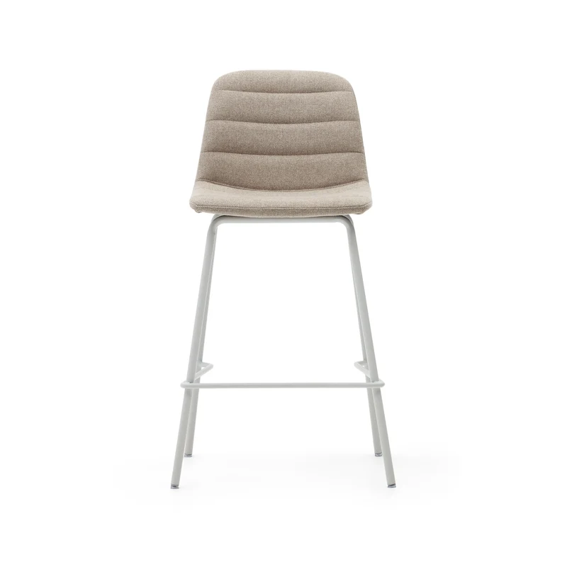 Zunilda stool in beige chenille and steel with matt white finish 65 cm
