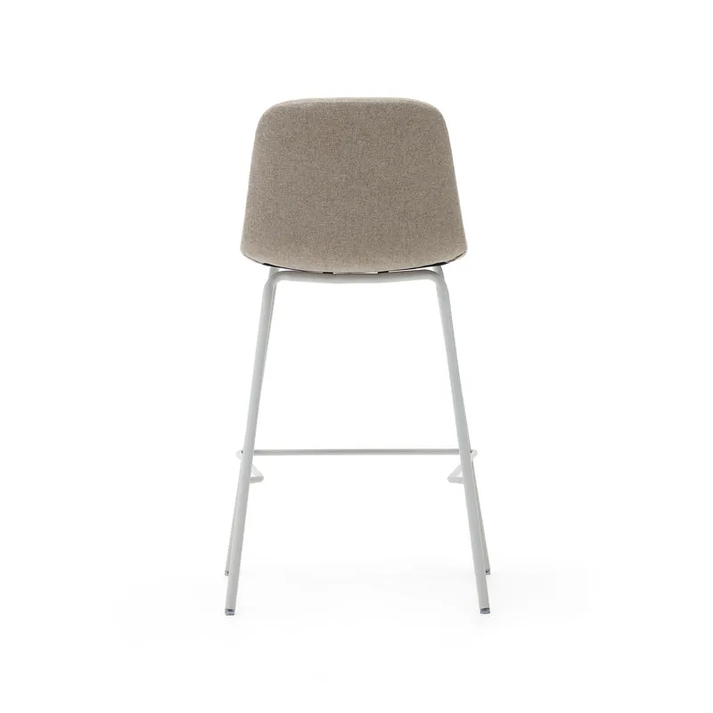 Zunilda stool in beige chenille and steel with matt white finish 65 cm