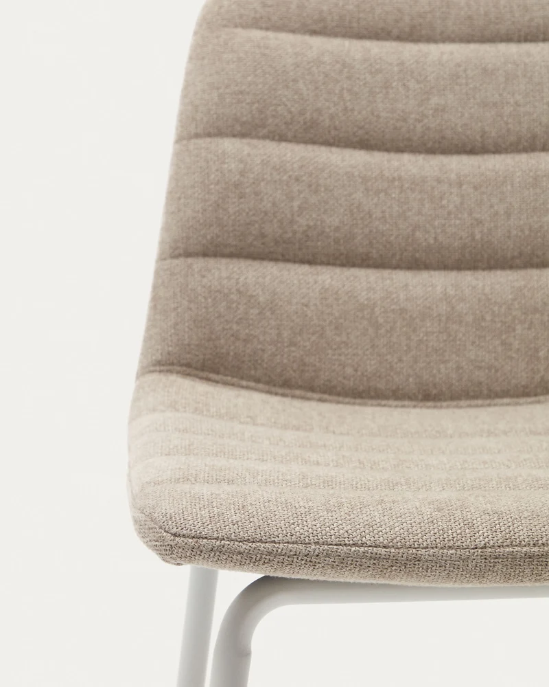 Zunilda stool in beige chenille and steel with matt white finish 65 cm