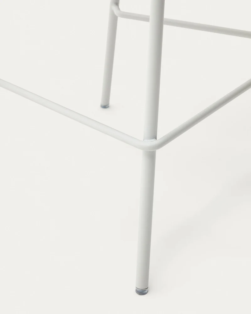 Zunilda stool in beige chenille and steel with matt white finish 65 cm