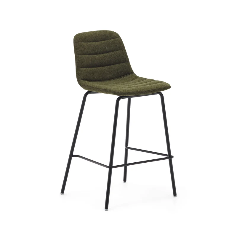 Zunilda stool in dark green and steel chenille with matt black finish 65 cm