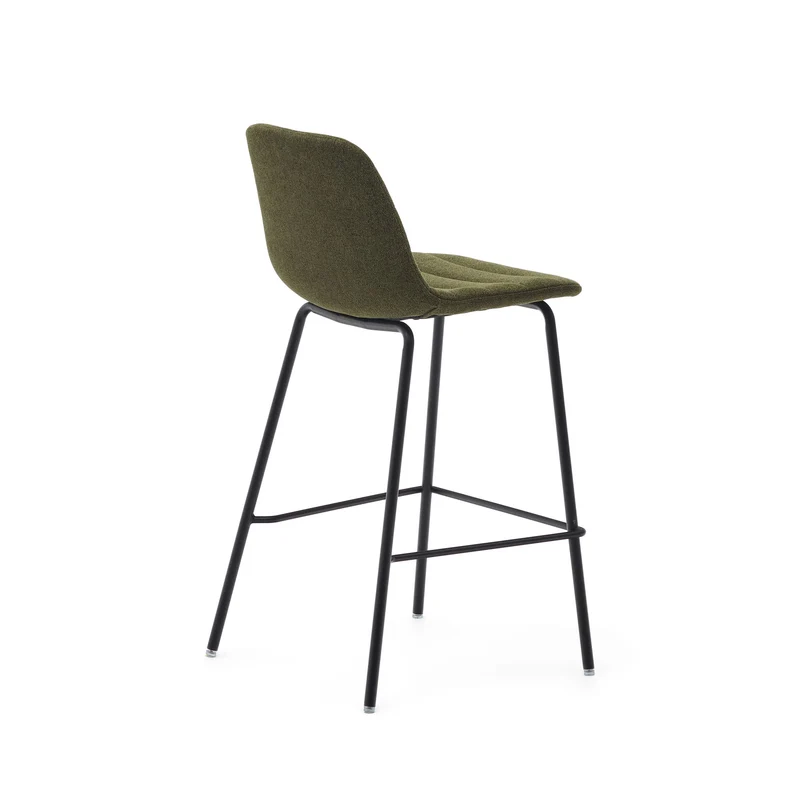 Zunilda stool in dark green and steel chenille with matt black finish 65 cm