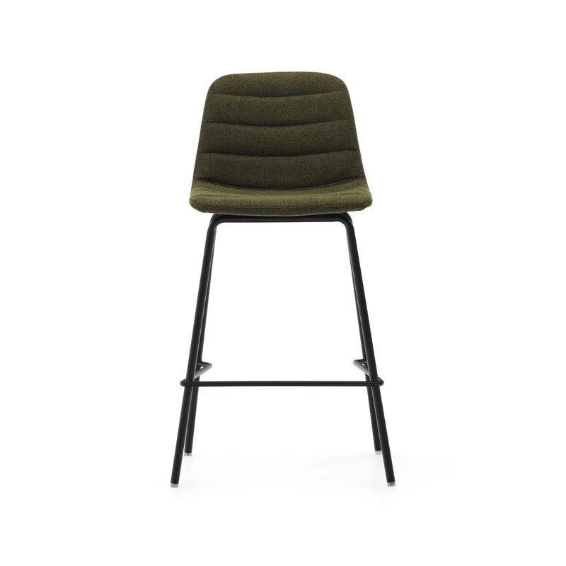 Zunilda stool in dark green and steel chenille with matt black finish 65 cm