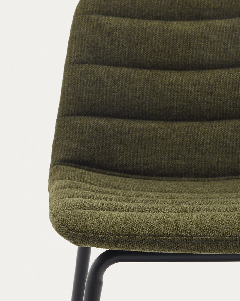 Zunilda stool in dark green and steel chenille with matt black finish 65 cm