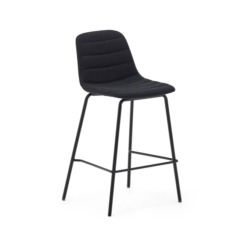 Zunilda stool in black chenille and steel finished with matt black 65 cm