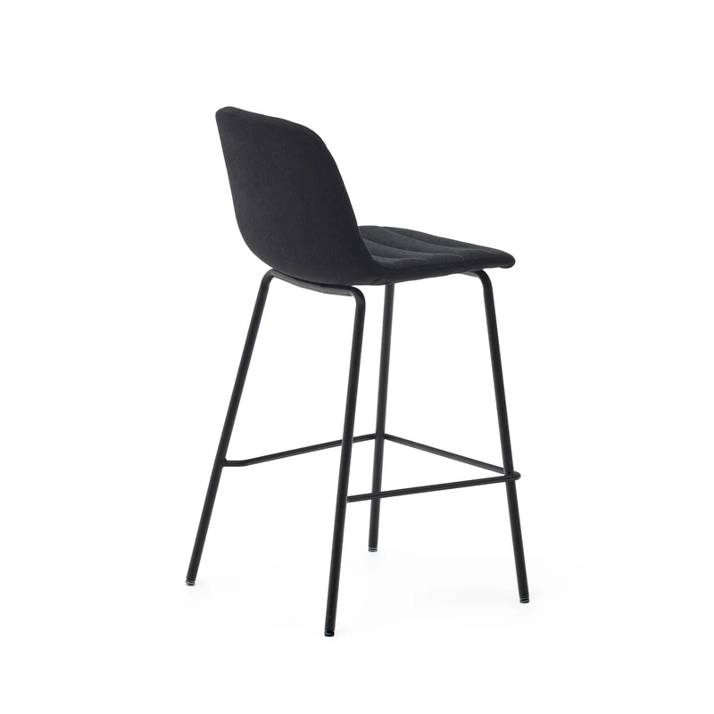 Zunilda stool in black chenille and steel finished with matt black 65 cm