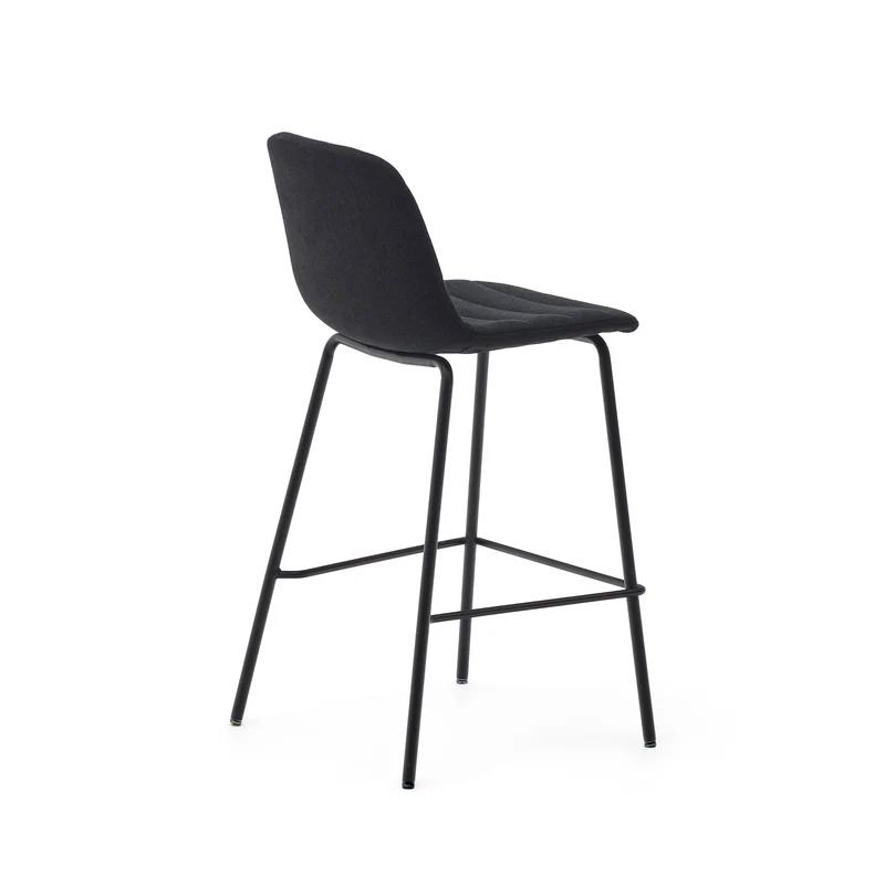 Zunilda stool in black chenille and steel finished with matt black 65 cm