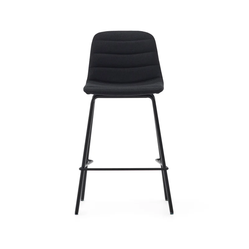 Zunilda stool in black chenille and steel finished with matt black 65 cm