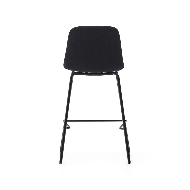 Zunilda stool in black chenille and steel finished with matt black 65 cm