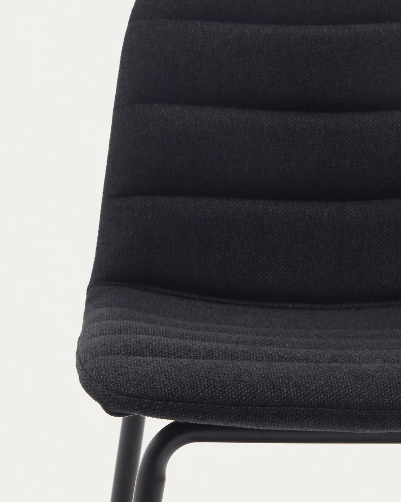 Zunilda stool in black chenille and steel finished with matt black 65 cm