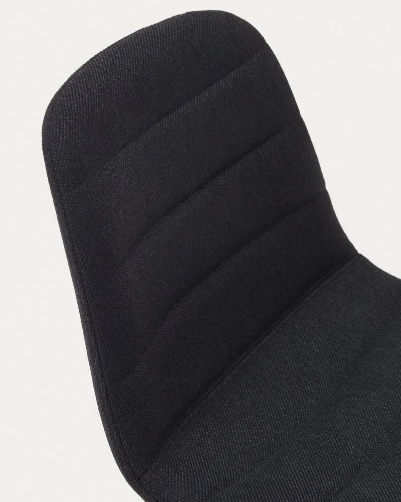Zunilda stool in black chenille and steel finished with matt black 65 cm