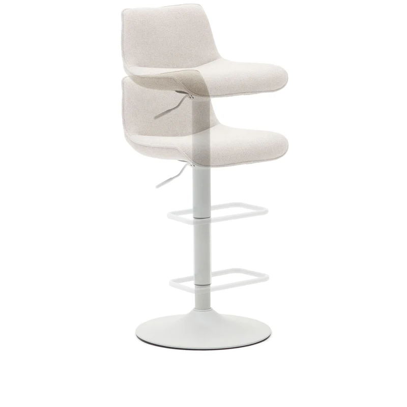Zenda stool in beige chenille and matt white steel 81-102 cm FSC 100%