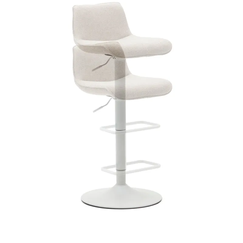 Zenda stool in beige chenille and matt white steel 81-102 cm FSC 100%