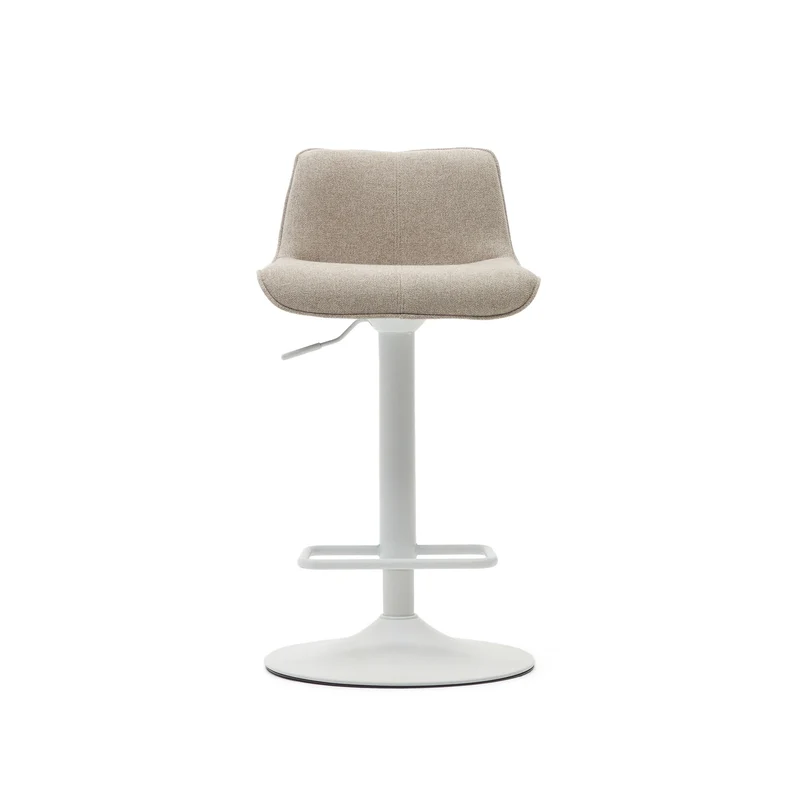 Zenda stool in beige chenille and matt white steel 81-102 cm FSC 100%