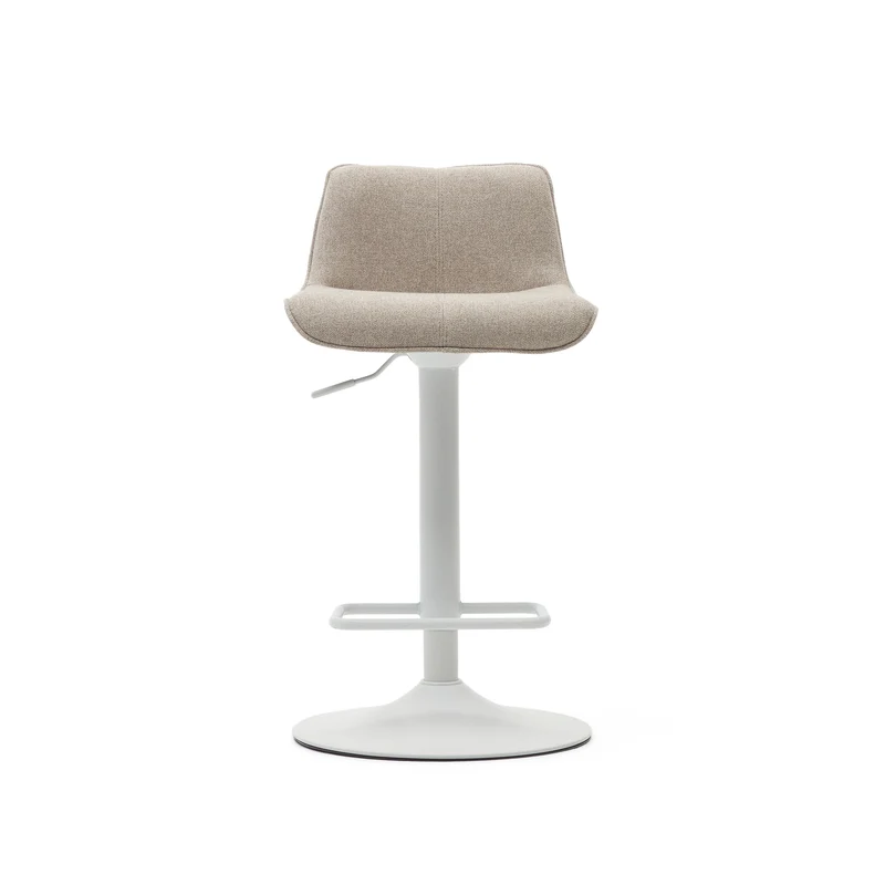 Zenda stool in beige chenille and matt white steel 81-102 cm FSC 100%