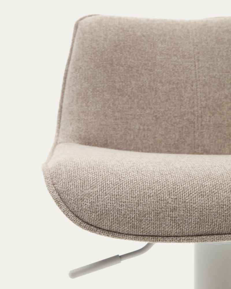 Zenda stool in beige chenille and matt white steel 81-102 cm FSC 100%