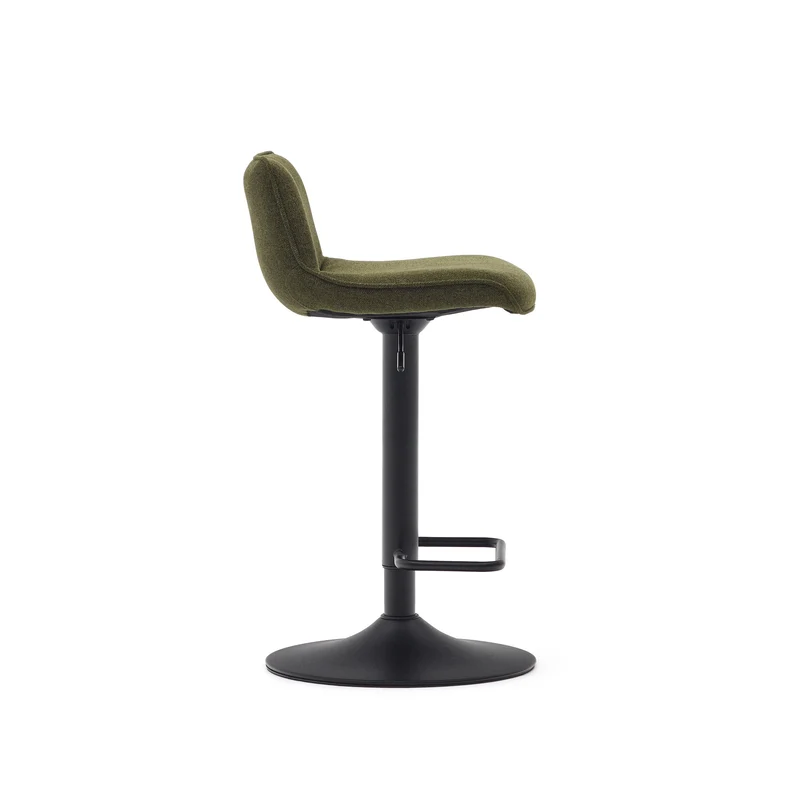 Zenda stool in dark green chenille and matt black steel height 81-102 cm FSC 100%