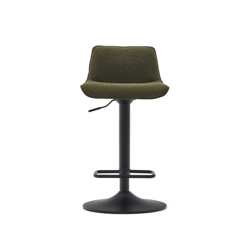 Zenda stool in dark green chenille and matt black steel height 81-102 cm FSC 100%