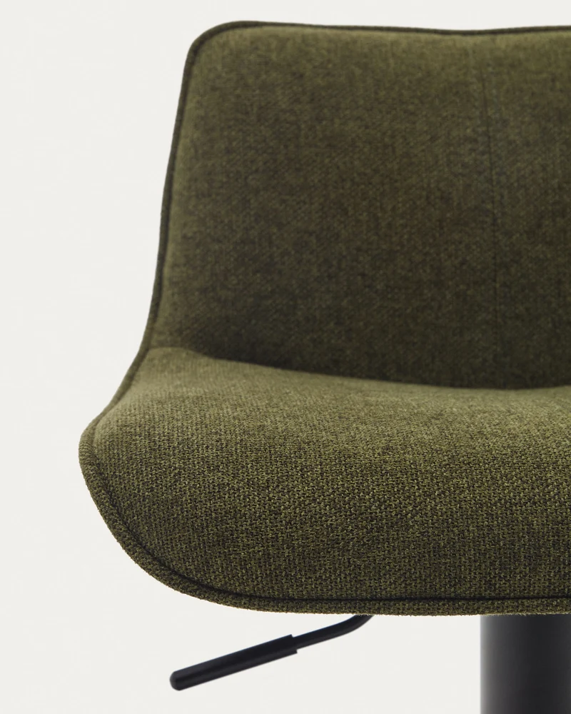 Zenda stool in dark green chenille and matt black steel height 81-102 cm FSC 100%