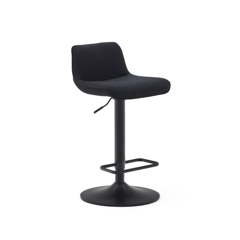 Zenda stool in black chenille and matt black steel 81-102 cm FSC 100%