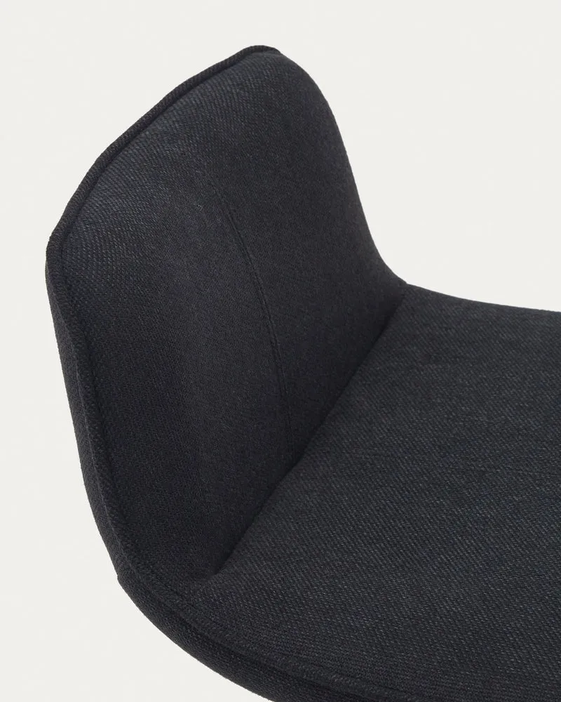 Zenda stool in black chenille and matt black steel 81-102 cm FSC 100%
