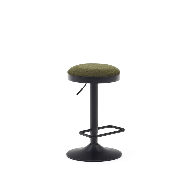 Zaib stool in dark green chenille and matt black steel height 63-84 cm