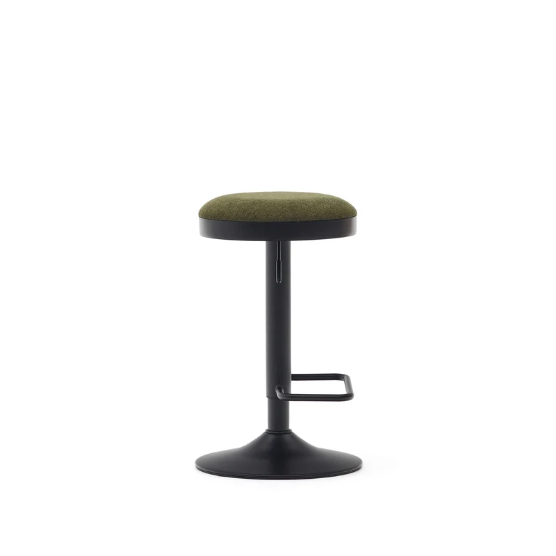 Zaib stool in dark green chenille and matt black steel height 63-84 cm