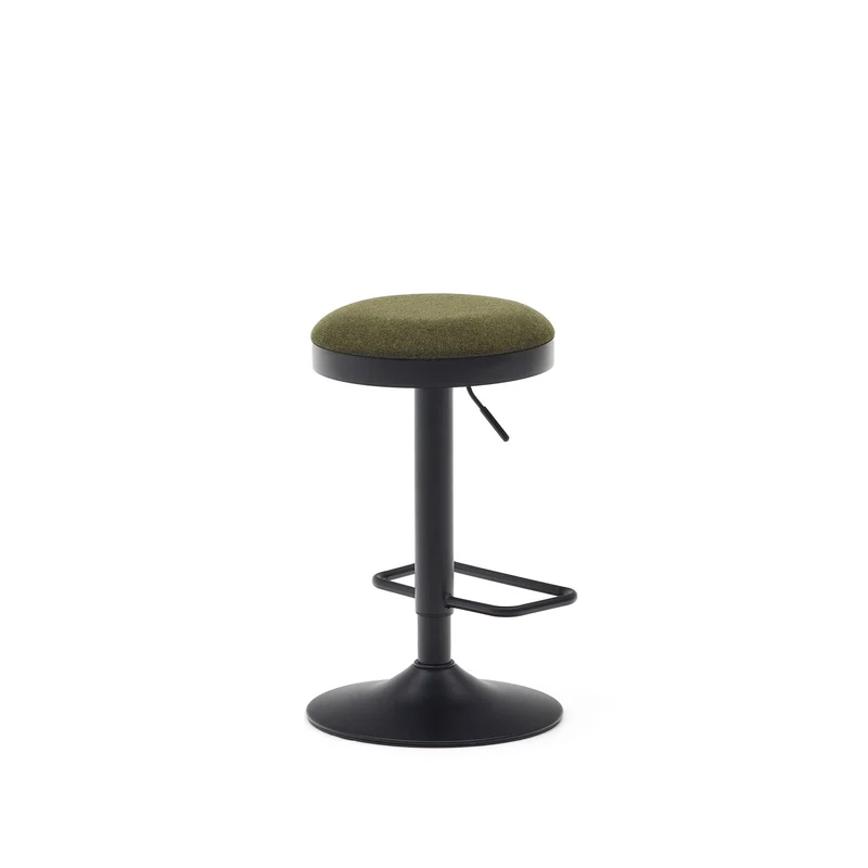 Zaib stool in dark green chenille and matt black steel height 63-84 cm