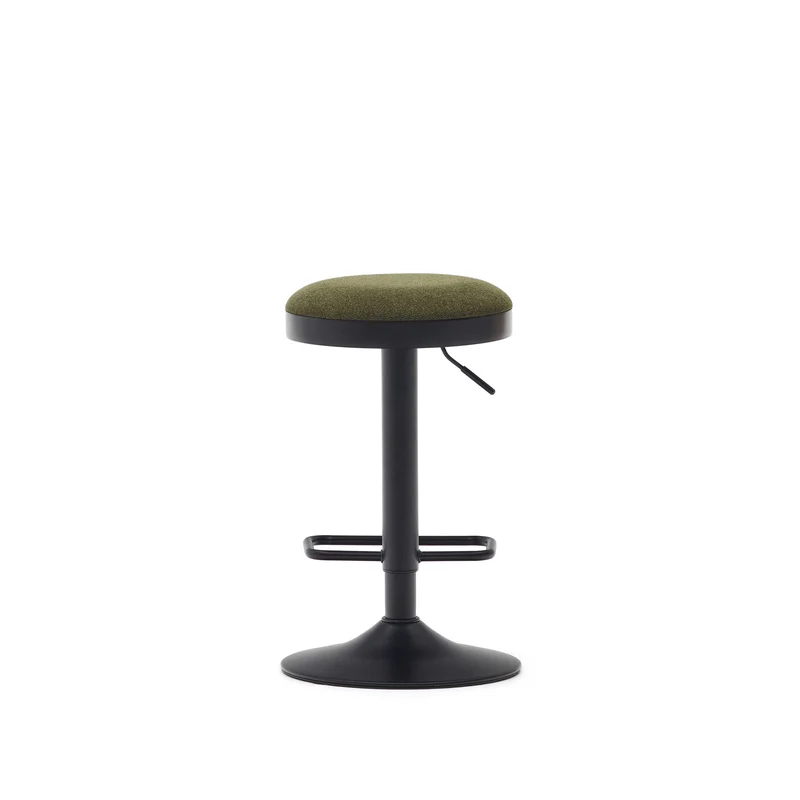 Zaib stool in dark green chenille and matt black steel height 63-84 cm