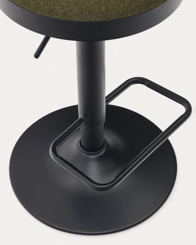 Zaib stool in dark green chenille and matt black steel height 63-84 cm