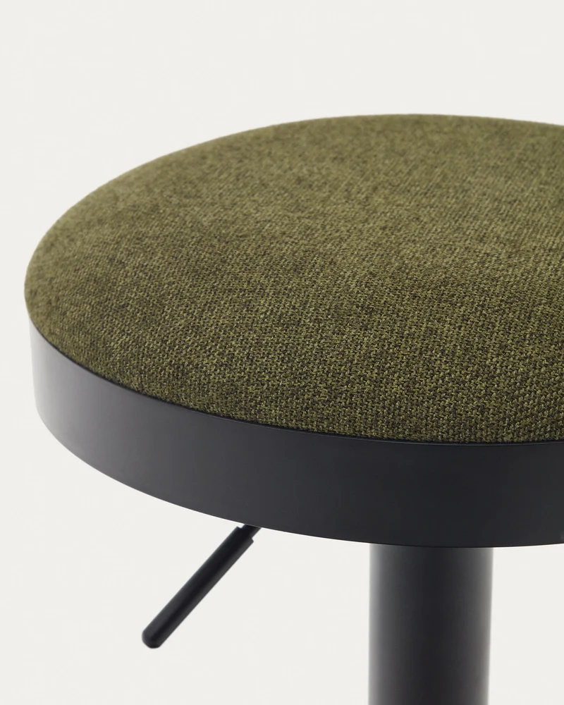 Zaib stool in dark green chenille and matt black steel height 63-84 cm